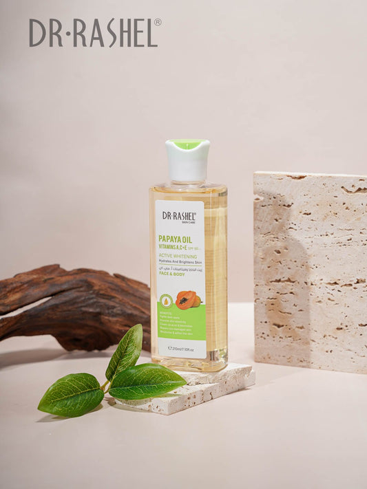 Dr RASHEL Face & Body Papaya Oil Vitamins A,C+E SPF50+ Active Whitening Hydrates and Brightens Skin