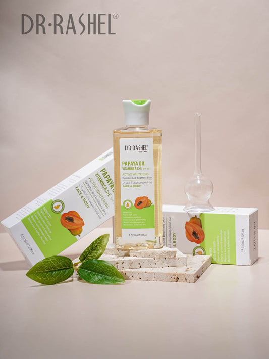 Dr RASHEL Face & Body Papaya Oil Vitamins A,C+E SPF50+ Active Whitening Hydrates and Brightens Skin