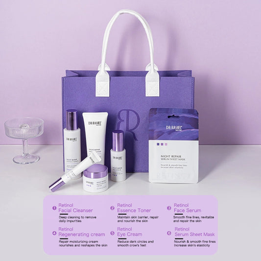 Dr. Rashel Retinol Skincare Gift Set – 6-Piece Night Repair Collection With Hand Bag