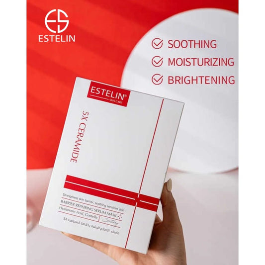 Estelin 5X Ceramide Barrier Repairing Serum Mask Hyaluronic Acid ( Pack Of 10 ))