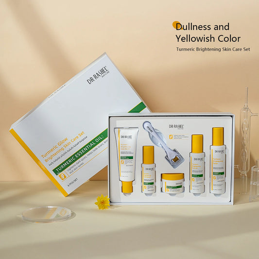 DR.RASHEL Turmeric Glow Brightening Skin Care Set with Microneedle Roller – 6 Pieces | Brightening, Dark Spots & Dull Skin Care Kit