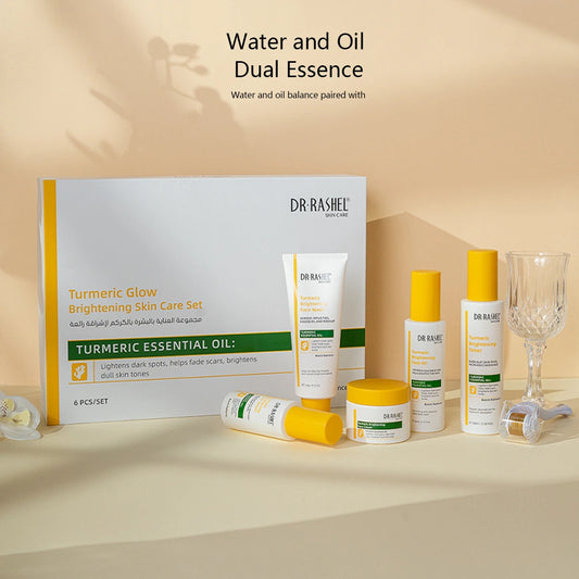 DR.RASHEL Turmeric Glow Brightening Skin Care Set with Microneedle Roller – 6 Pieces | Brightening, Dark Spots & Dull Skin Care Kit